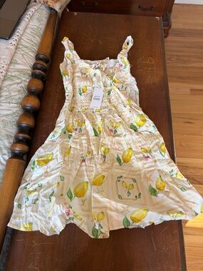 Petal & Pup White Mini Dress with Yellow Lemon Print
